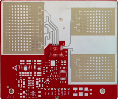RF printed circuit board with antenna arrays.