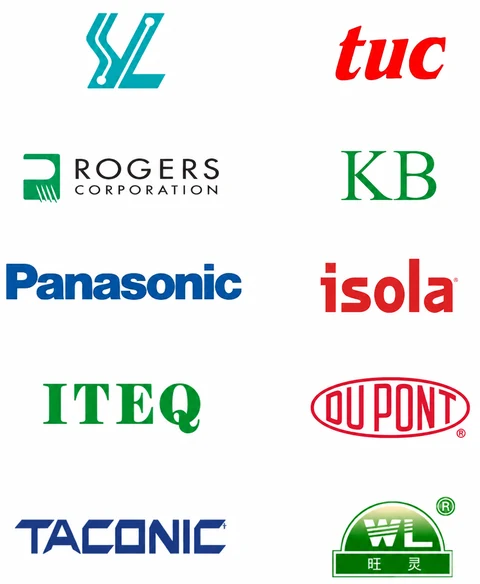Supported PCB material brands: SYTECH, TUC, Rogers, KB, Panasonic, Isola, ITEQ, DuPont, Taconic and Wangling