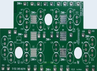 Heavy copper PCB with plated through holes and component pads.